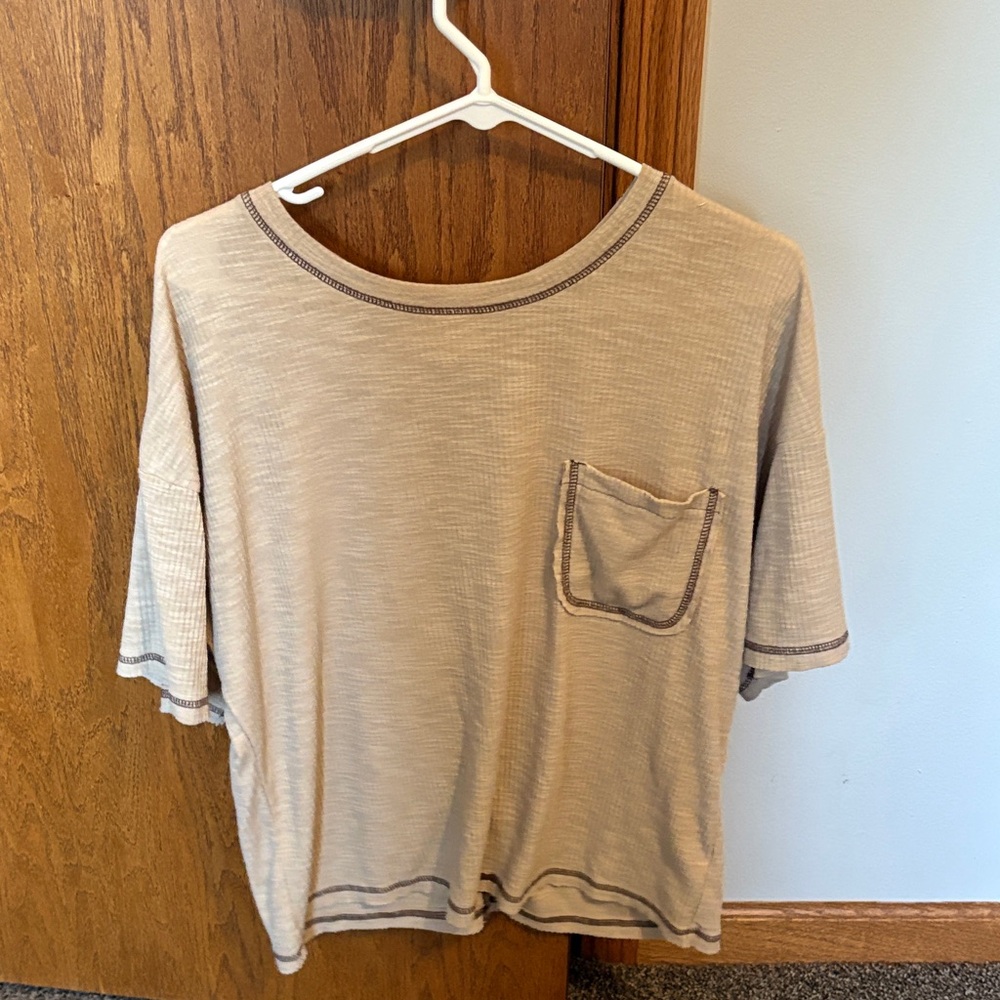 Casual Beige Women's Top with Pocket